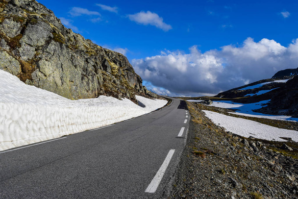 National tourist snow road Aurlandsvegen in Norway. - Photo, Image