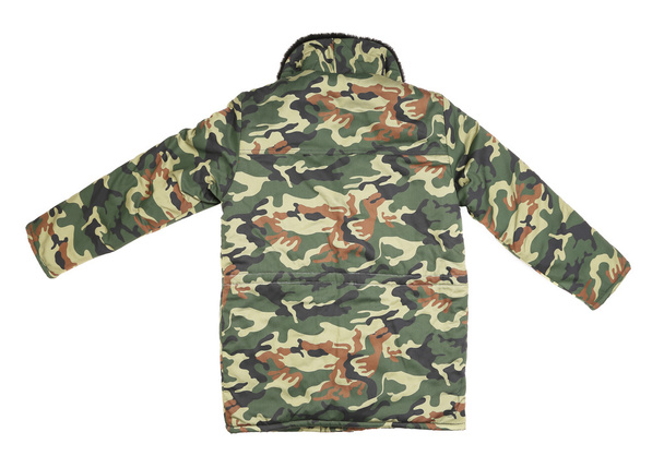 Camouflage winter jacket. Back view - 写真・画像
