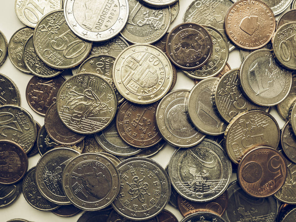 Vintage looking Euro coins currency of the European Union - 写真・画像
