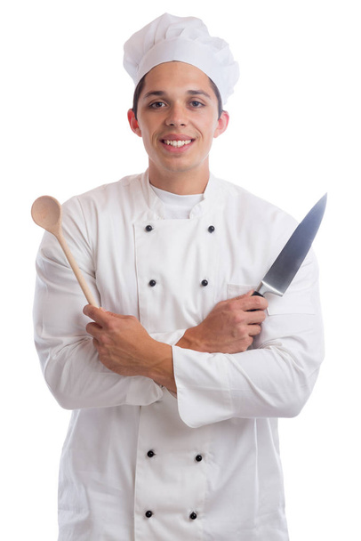 koch young apprentice training an apprentice cook profession cutout cutouts cut in front of a white background - 写真・画像