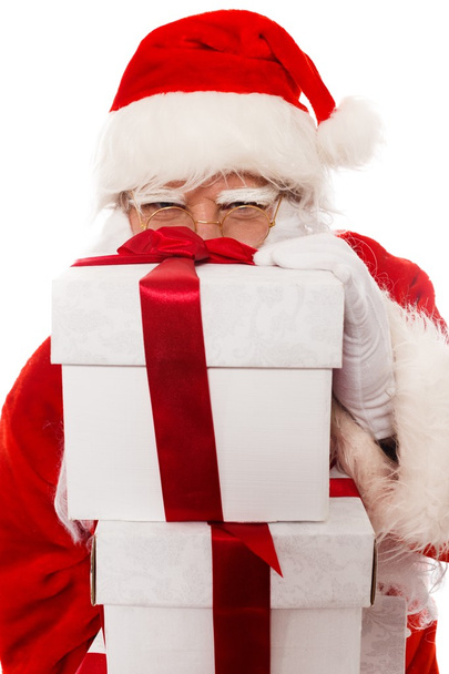 Babbo Natale con scatole regalo isolate su sfondo bianco
 - Foto, immagini
