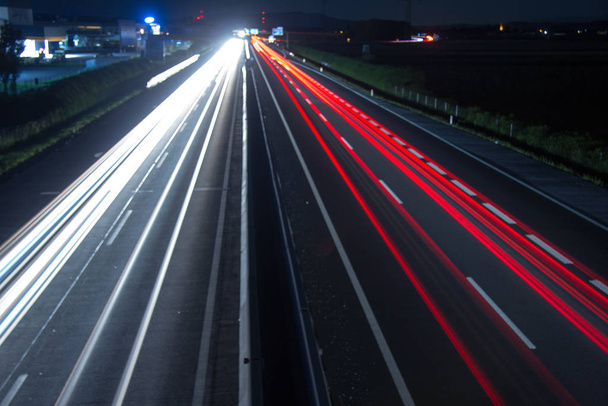 highway road at night, long term exposure - Fotoğraf, Görsel