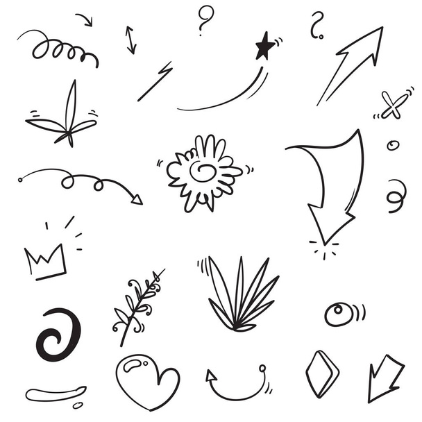 hand drawn Abstract arrows, ribbons and other elements in hand drawn style for concept design Doodle illustration for decoration - Vector, Image