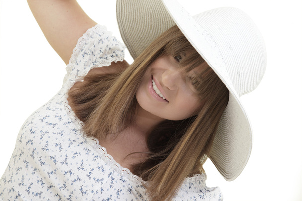 Woman smiling with a hat - Фото, изображение