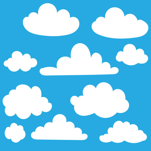 hand drawn Cloud collection. Abstract white cloudy set isolated on blue background. Vector illustration.doodle - Vector, Image