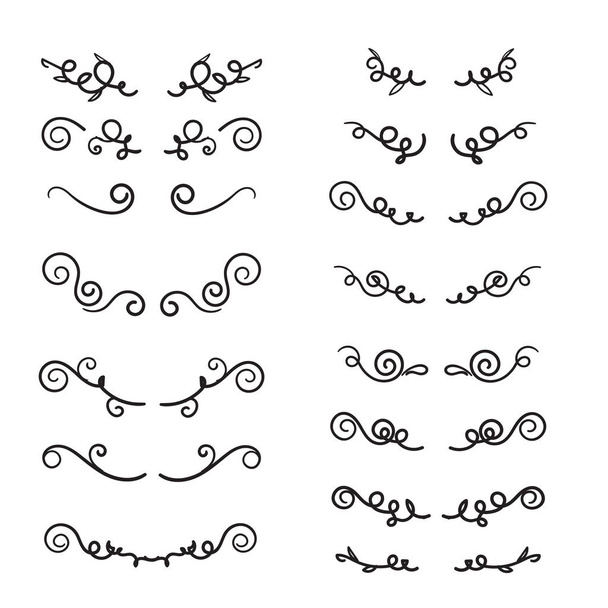Flower ornament dividers. Hand drawn vines decoration, floral ornamental divider and sketch leaves ornaments. Ink flourish and arrow decorations dividers victorian doodle - Вектор, зображення