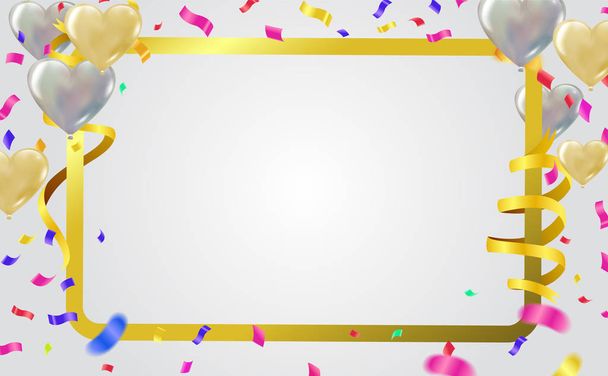 Vector party balloons illustration frame template with confetti  - Διάνυσμα, εικόνα