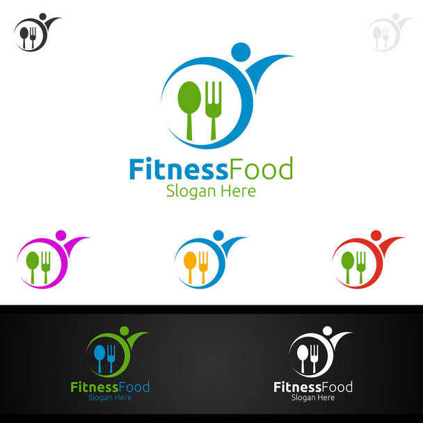 Logotipo de Fitness Food para Restaurante ou Café
 - Vetor, Imagem