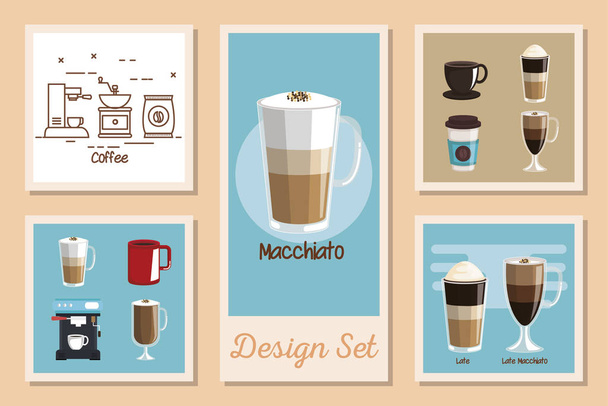 design set van koffie en iconen - Vector, afbeelding