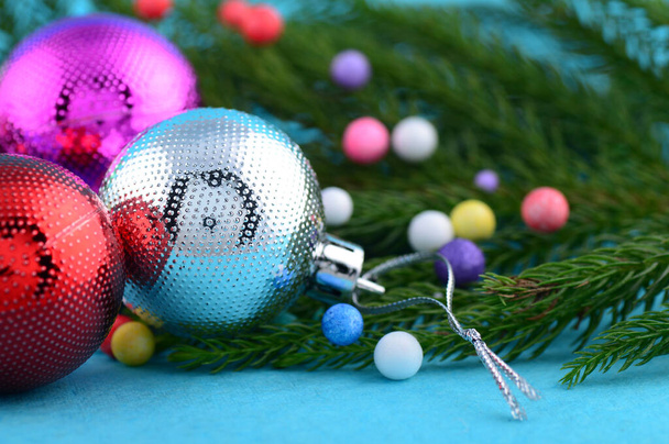Christmas Decoration: Christmas ball and ornaments with the branch of Christmas tree - Foto, Imagem