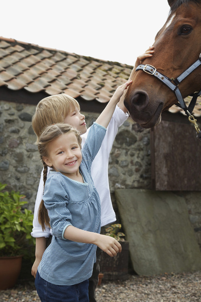 Children Petting Horse  - Zdjęcie, obraz
