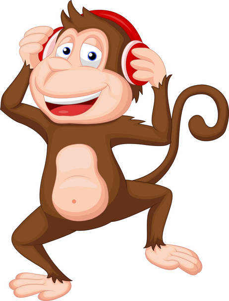 Мила мавпа мультфільм з навушниками
 - Вектор, зображення