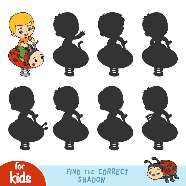 Find the correct shadow, Boy and ladybug spring rider on the playground - Vector, Image