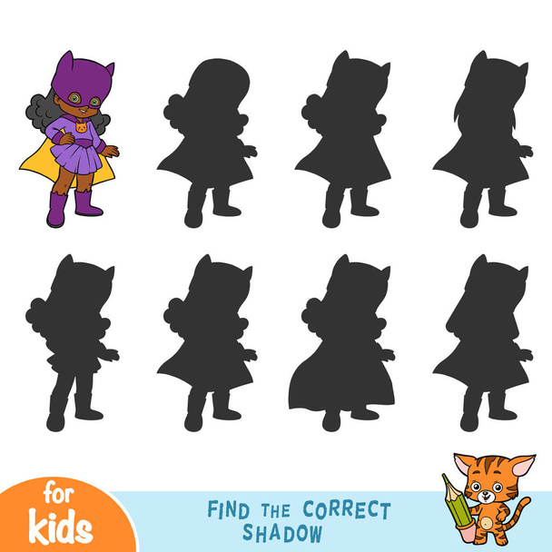 Encontrar la sombra correcta, juego para los niños, Chica super héroe
 - Vector, imagen