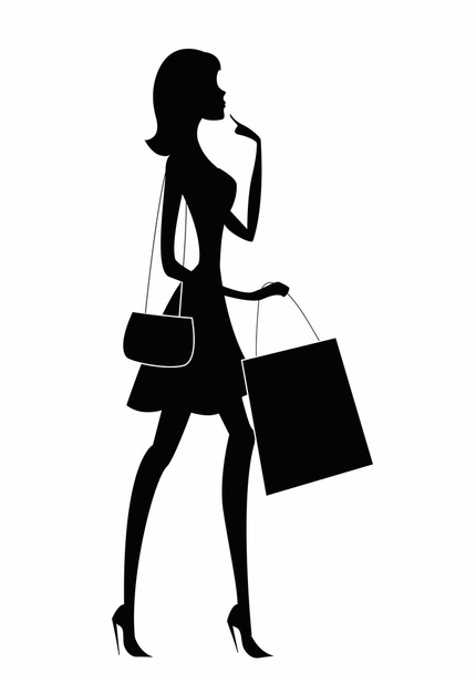 Силуэт женщины, делающей покупки
 - Вектор,изображение