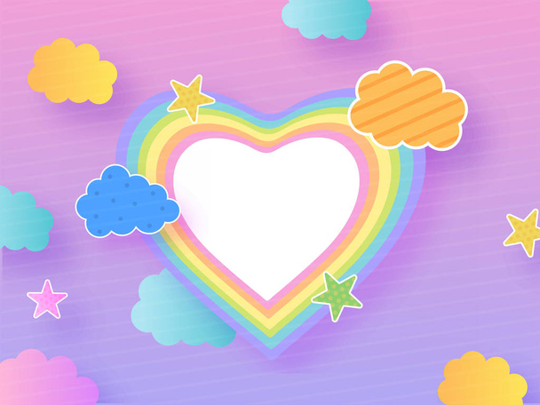 Pastel Renkleri Kalp Şekli Bulut ve Yıldızlarla süslenmiş Pin - Vektör, Görsel