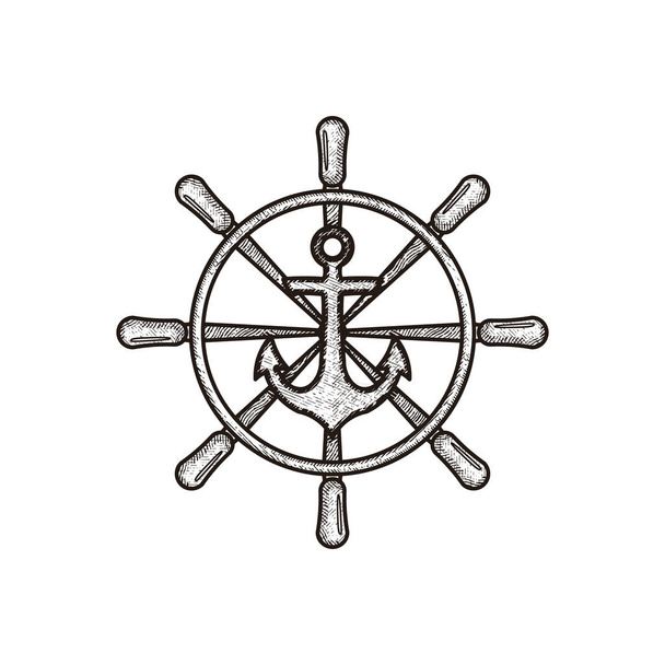 ručně tažený kormidelní člun. kotva námořní logo nápady. Insp - Vektor, obrázek