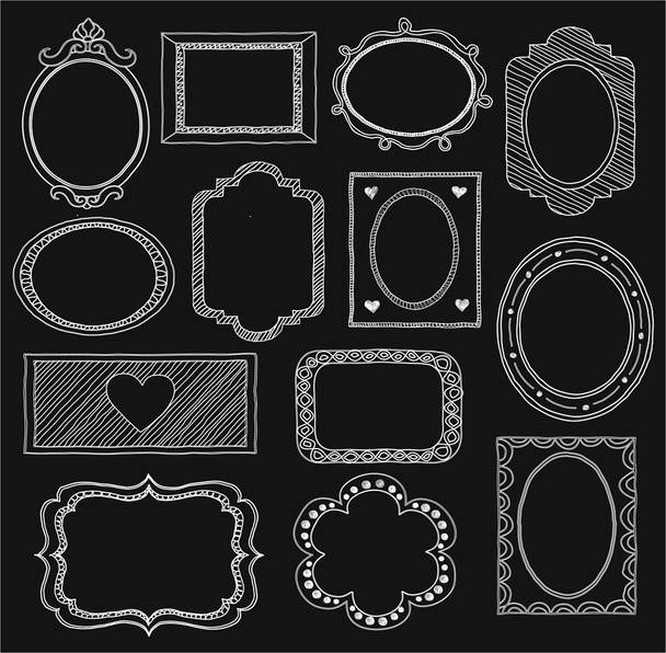 σύνολο doodle πλαίσια και διαφορετικά στοιχεία σε μαύρο φόντο - Διάνυσμα, εικόνα
