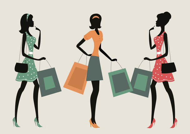 Women shopping, retro style. - Vector, Image