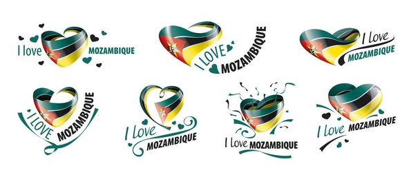Bandera nacional de Mozambique en forma de corazón y la inscripción Me encanta Mozambique. Ilustración vectorial
 - Vector, imagen