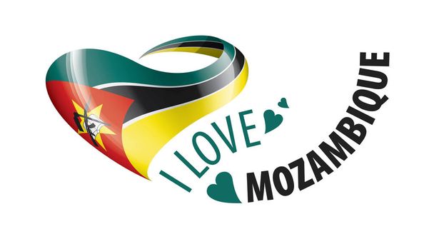 Nationale vlag van Mozambique in de vorm van een hart en de inscriptie Ik hou van Mozambique. Vectorillustratie - Vector, afbeelding