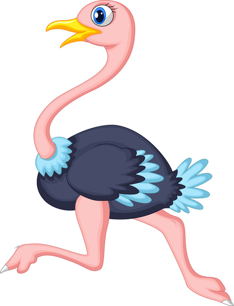 Lindo avestruz de dibujos animados corriendo
 - Vector, imagen