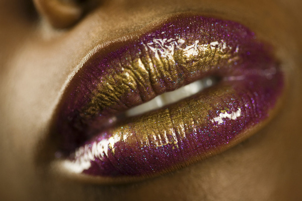 Woman with Purple and Gold Lipstick - Foto, Imagen