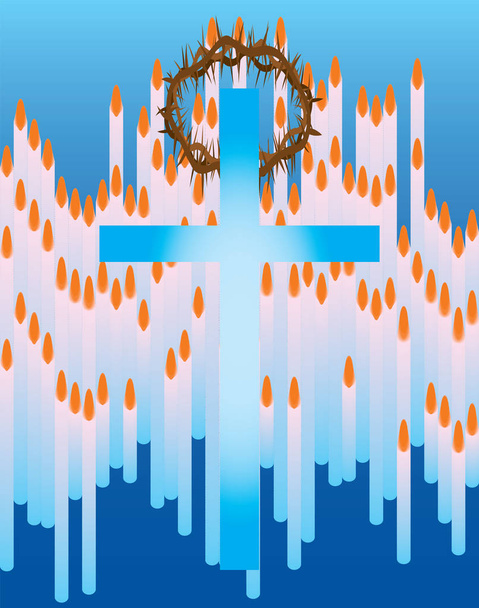 Épines de la couronne sur le fond de la croix et des bougies
 - Vecteur, image