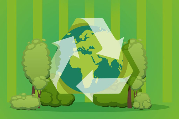 Πράσινο σύμβολο ανακύκλωσης γη, απεικόνιση φορέα περιβάλλοντος πλανήτη - Διάνυσμα, εικόνα