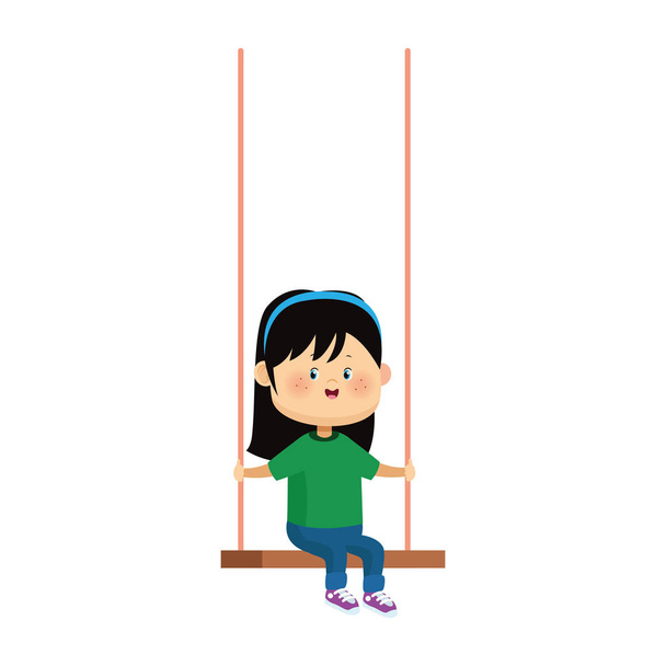 Happy girl sitting on swing, colorful design - Vector, Image