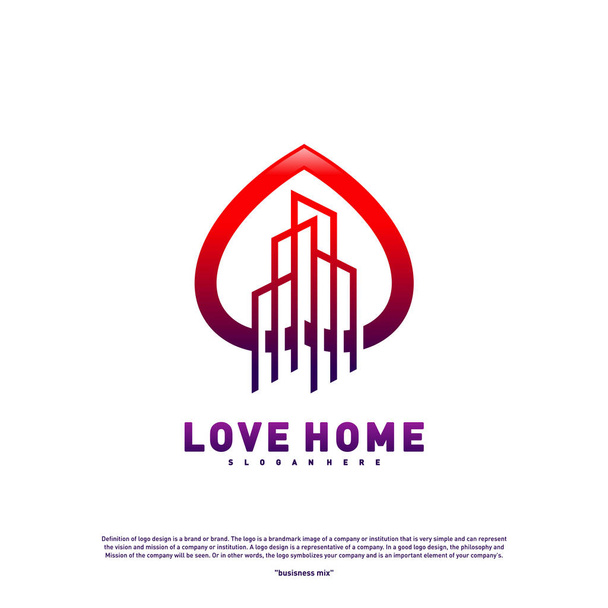 Modern City Love Logo Design Concept. Business Love Building Logo Vector Template - Vektör, Görsel