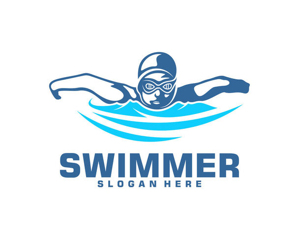 Diseño del logo de natación vector, logotipo creativo de nadador Vector
 - Vector, Imagen
