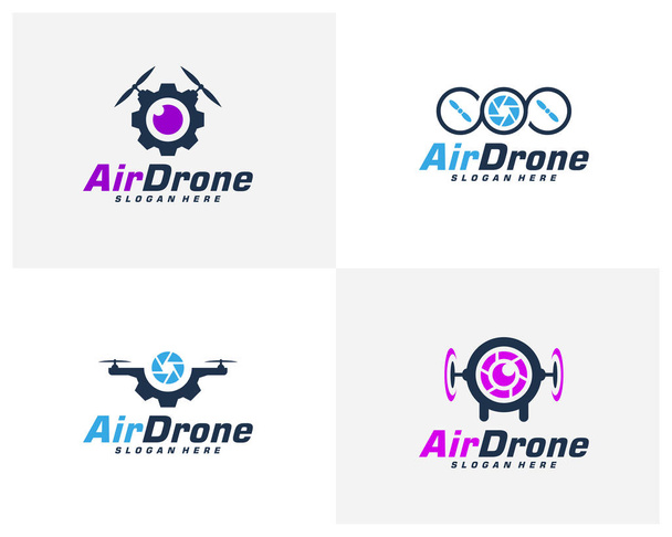 Drone logó sablonkészlet. Fotós drón ikon vektor. Kreatív tervezés. Illusztráció - Vektor, kép