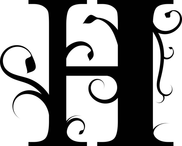 Vector illustration of a floral letter H on a white background - Foto, Imagem