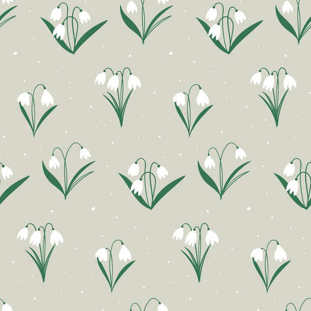 Spring easter pattern with white flowers bells. Floral bouquet vector pattern with small flowers and leaves. Hand Drawn textures. Trendy Graphic Design for banner, poster, card, cover, invitation. - Vector, imagen