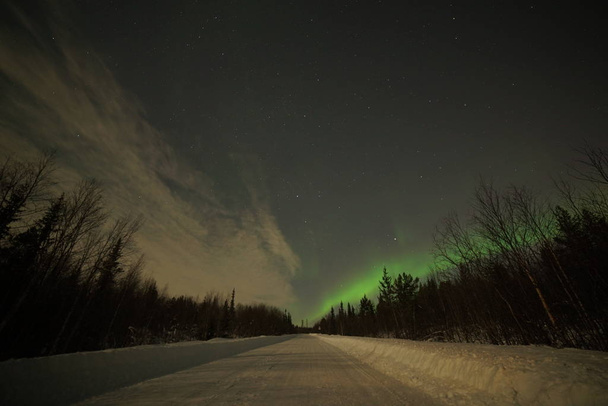 Northern Lights, Aurora Borealis in Kola Peninsula at night sky illuminated green. Murmansk region, Russia - Φωτογραφία, εικόνα