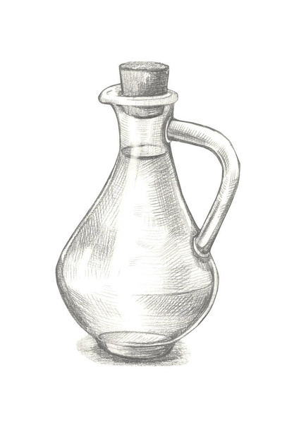 Hand drawn glass bottle with oil. - 写真・画像