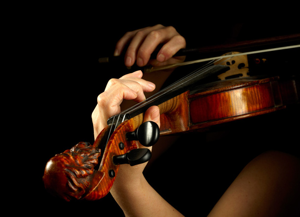 Musician playing violin isolated on black - Fotoğraf, Görsel