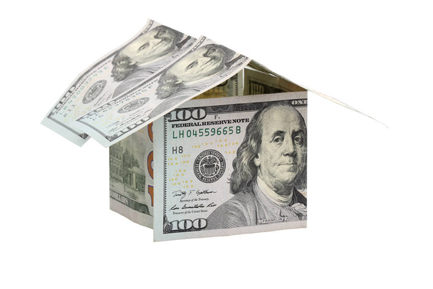 100 δολάρια σπίτι σε λευκό φόντο - Φωτογραφία, εικόνα