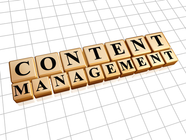 Content Management in goldenen Würfeln - Internetkonzept - Foto, Bild