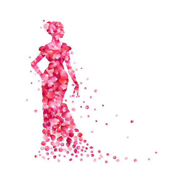 Silhouette of a woman of pink rose petals - Wektor, obraz