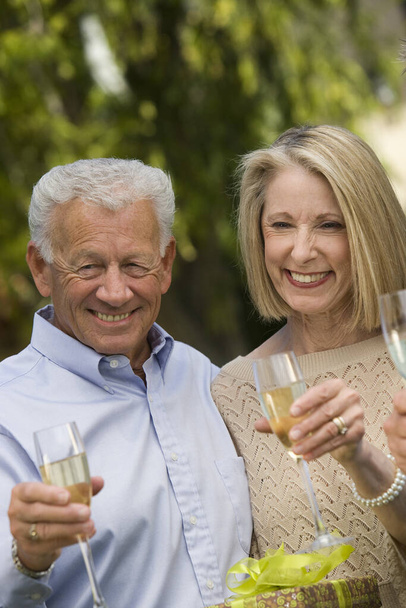 Happy senior couple standing together while holding glass of champagne - Фото, зображення