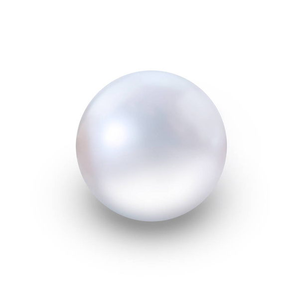 Realistyczna biała perła z cieniem odizolowanym na białym tle - Zdjęcie, obraz