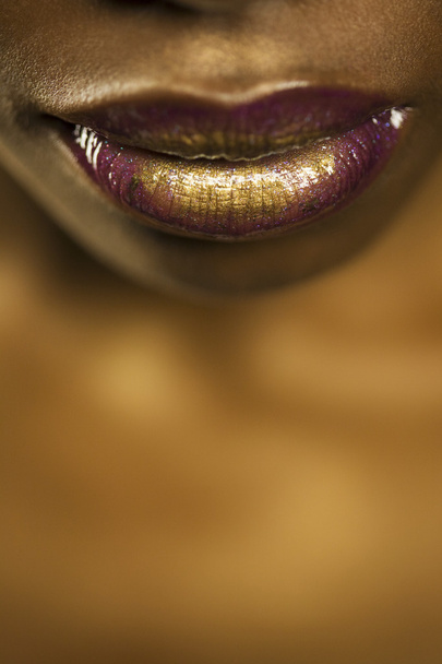 Woman with Purple and Gold Lipstick - Φωτογραφία, εικόνα