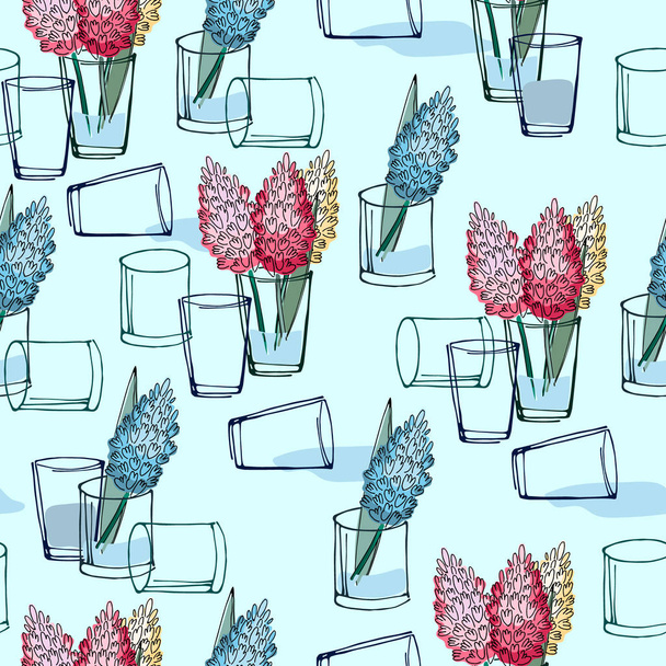 Seamless pattern with hand drawn hyacinth flowers for surface design and other design projects - Vector, Image