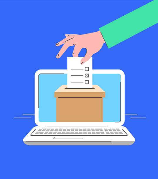 Electronic voting by computer online flat concept - Vector, Image