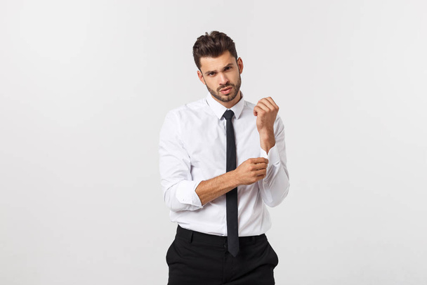 business and office concept - handsome smart buisnessman looking to camera. Isolated over white background. - Фото, изображение
