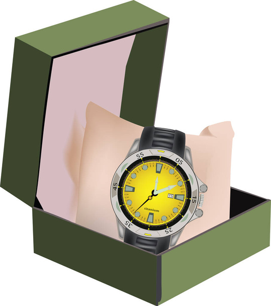 κουτί δώρου με αθλητικό ρολόι καρπού - Διάνυσμα, εικόνα