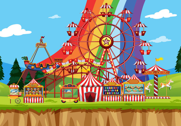 Циркова сцена з багатьма поїздками вдень
 - Вектор, зображення