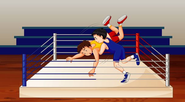 Scene with people doing wrestling in the ring - Vector, Image